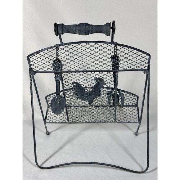 Rustic VTG Metal Rooster Spoon Cookbook Napkins Holder Stand Farmhouse Decor - Picture 4 of 12